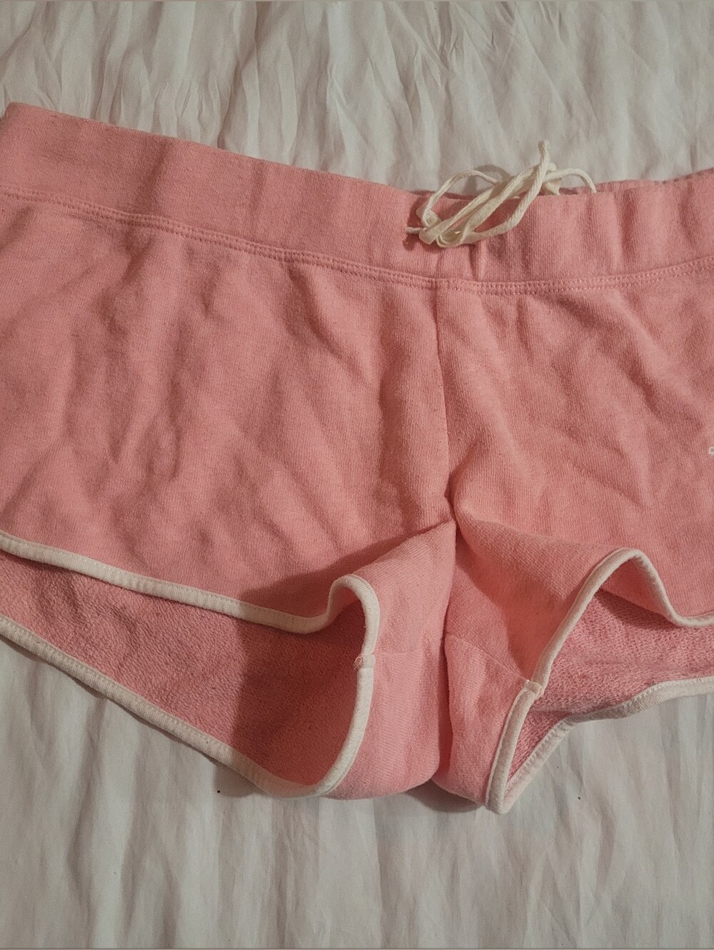 Hollister Coral Pink Terry Lounge Shorts with White Trim